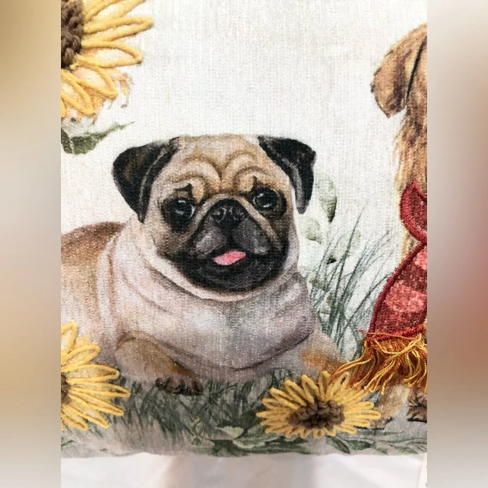 Super cute trio of puppies‎ dogs fringed decor pillow new
